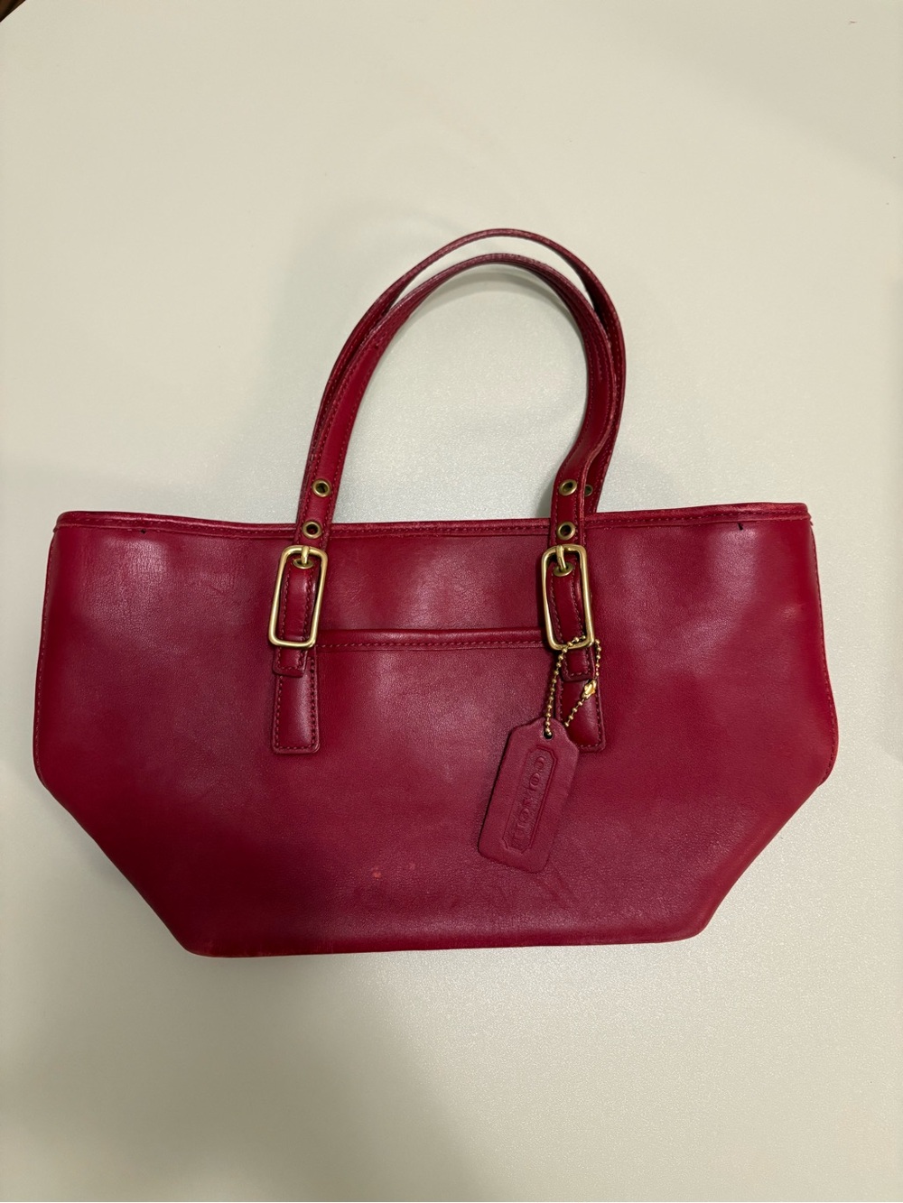 Coach Mini Red Leather Tote with Double Handles